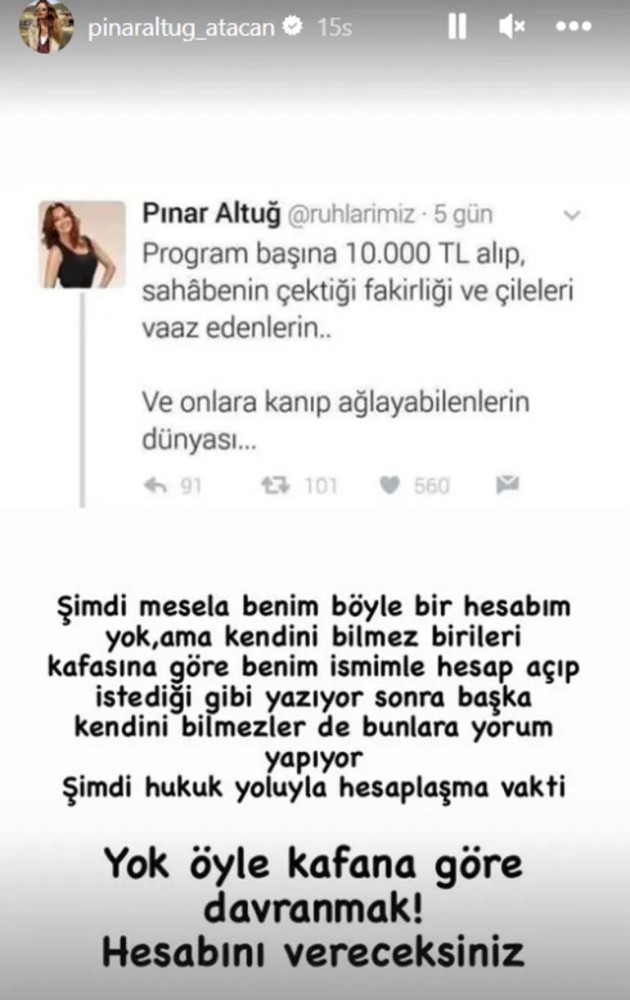 pinar altug dan sahte hesap isyani hesap vereceksiniz